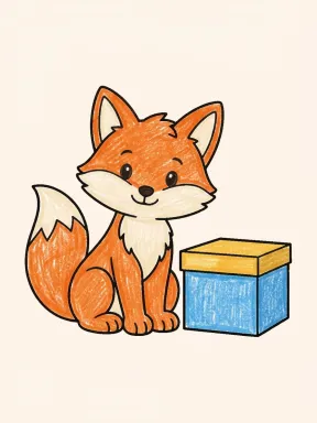 Fox and Gift Box Coloring Page colored with AI in crayon style