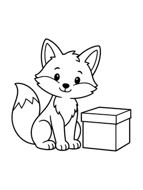 A fox beside a plain gift box.