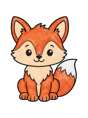 Baby Fox Front View Coloring Page colored with AI in crayon style
