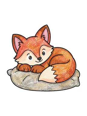Fox Resting on a Cushion Coloring Page colored with AI in crayon style