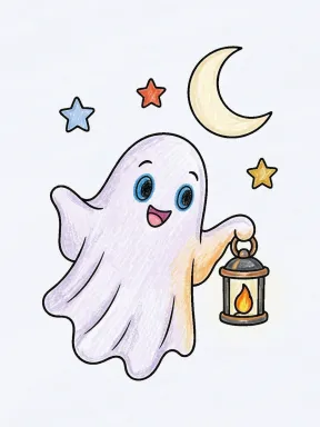 Halloween Ghost Lantern Coloring Page colored with AI in crayon style