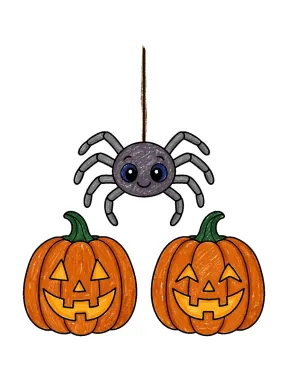 Spider Between Pumpkins Coloring Page colored with AI in crayon style