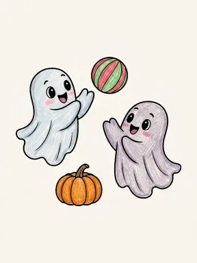 Ghosts Playing Ball Coloring Page, colored example