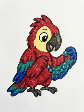 Parrot Threading Beads Coloring Page colored with AI in crayon style
