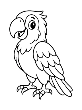 A parrot standing with its wings folded.