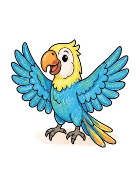 Parrot Spreading Its Wings Coloring Page colored with AI in crayon style