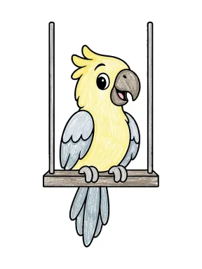 Parrot on a Swing Coloring Page colored with AI in crayon style