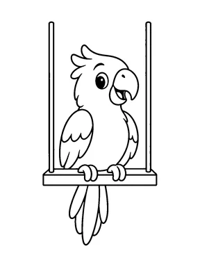 A parrot sitting on a plain swing.