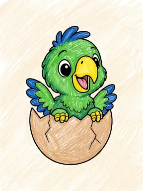 Baby Parrot Hatching Coloring Page, colored example