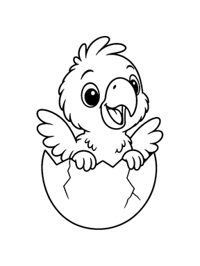 A baby parrot hatching from an egg.