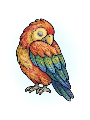 Sleeping Parrot Coloring Page colored with AI in crayon style