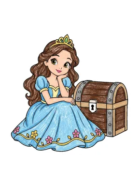 Princess and Treasure Chest Coloring Page colored with AI in crayon style