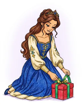 Princess Tying a Ribbon Coloring Page colored with AI in crayon style
