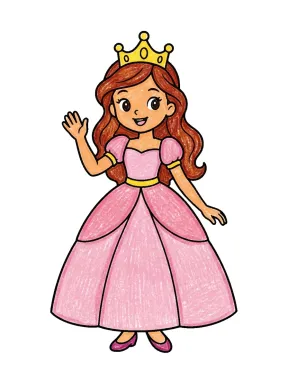 Waving Princess Coloring Page colored with AI in crayon style