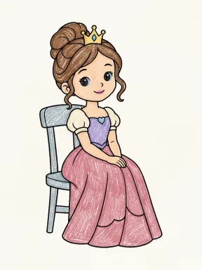 Princess on a Chair Coloring Page colored with AI in crayon style