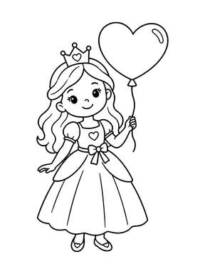 A princess holding a heart-shaped balloon.
