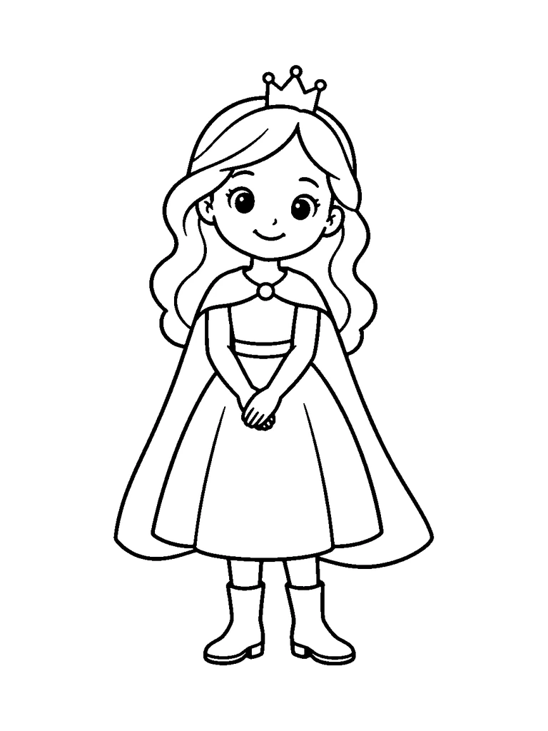 A princess wearing boots and a plain cape.