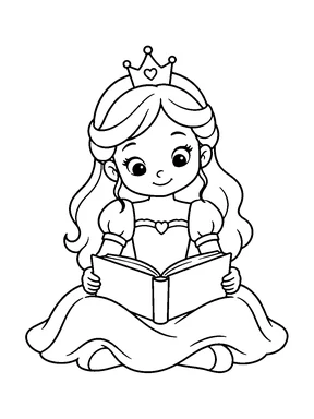 A princess reading an open book.
