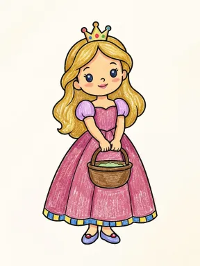 Princess with a Basket Coloring Page colored with AI in crayon style