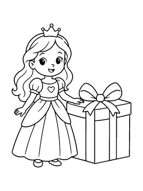 A princess beside a large gift box.
