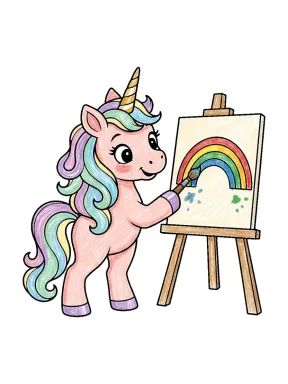 Unicorn Painting a Rainbow Coloring Page, colored example