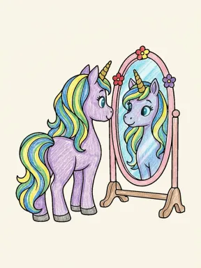 Unicorn at a Mirror Coloring Page, colored example