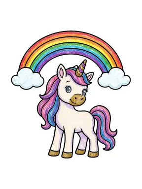 Unicorn Under a Rainbow Coloring Page, colored example