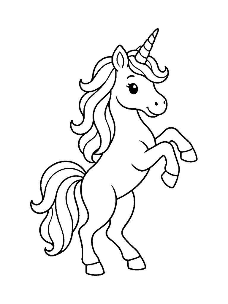 A unicorn rearing gently with its front legs raised.