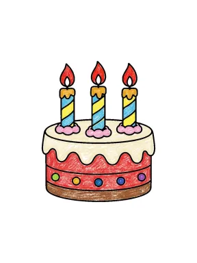 Birthday Cake with Candles Coloring Page, colored example