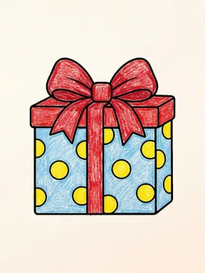 Birthday Present with a Bow Coloring Page colored with AI in crayon style