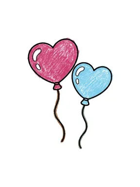 Heart Birthday Balloons Coloring Page colored with AI in crayon style