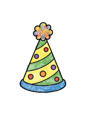 Birthday Party Hat Coloring Page, colored example
