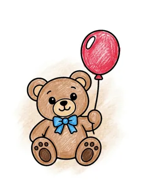 Birthday Teddy Bear Coloring Page colored with AI in crayon style
