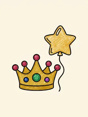 Birthday Crown Coloring Page colored with AI in crayon style