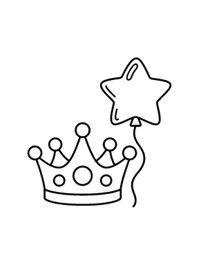 A birthday crown next to a star-shaped balloon.