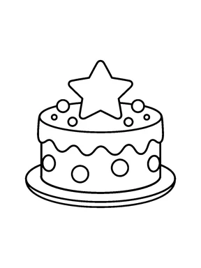 A round birthday cake topped with a large star.