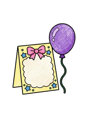 Birthday Invitation Card Coloring Page colored with AI in crayon style