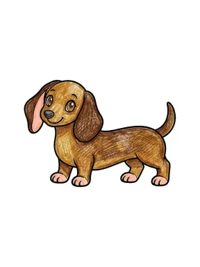 Standing Dachshund Coloring Page colored with AI in crayon style