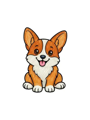 Sitting Corgi Coloring Page colored with AI in crayon style