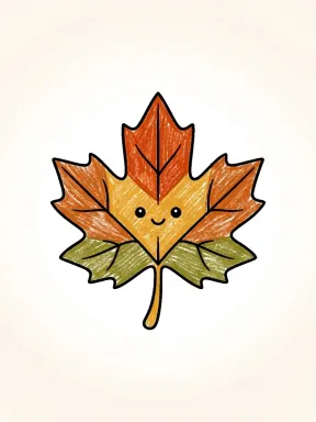 Fall Maple Leaf Coloring Page colored with AI in crayon style