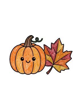 Fall Pumpkin and Leaf Coloring Page colored with AI in crayon style