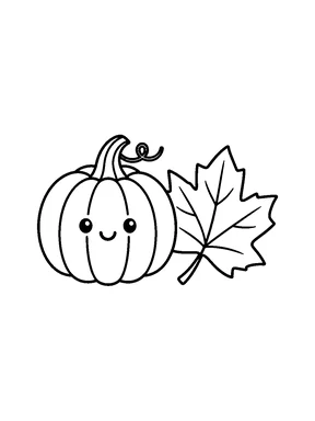 A plain pumpkin beside a leaf.