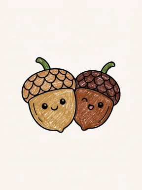 Fall Acorns Coloring Page colored with AI in crayon style