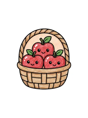 Fall Apple Basket Coloring Page, colored example