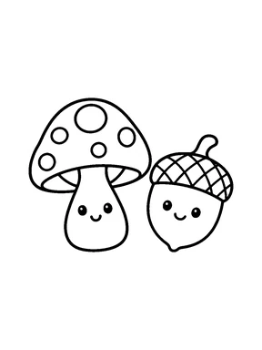 A simple mushroom next to an acorn.