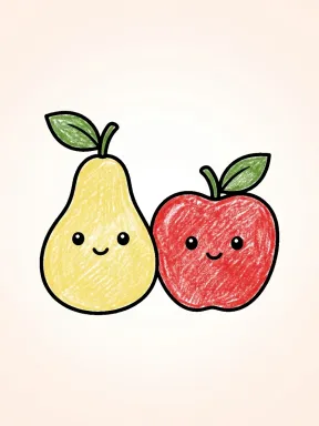 Fall Pear and Apple Coloring Page colored with AI in crayon style
