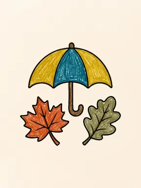 Fall Umbrella and Leaves Coloring Page colored with AI in crayon style
