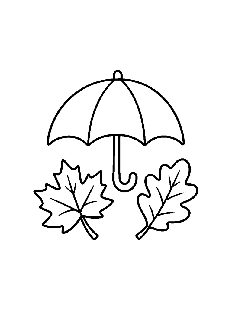 An umbrella above two autumn leaves.