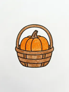 Fall Pumpkin Basket Coloring Page colored with AI in crayon style