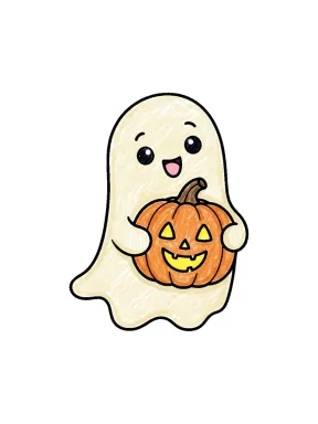 Ghost Holding a Pumpkin Coloring Page colored with AI in crayon style